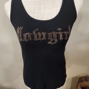 Cowgirl Hardware Ribbed Black Tank Top Bronze Bling Size M EUC